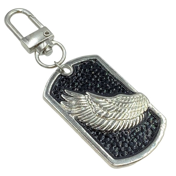 Set of 2 -  Guardian Angel Wing Dog Tag Keychain, Silver & Black - Picture 1 of 3